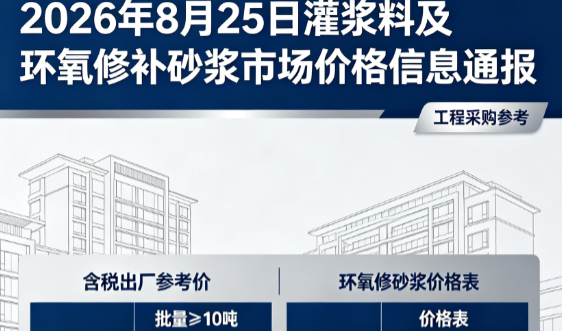 梁溪2026年8月25日灌浆料及环氧修补砂浆市场价格信息通报
